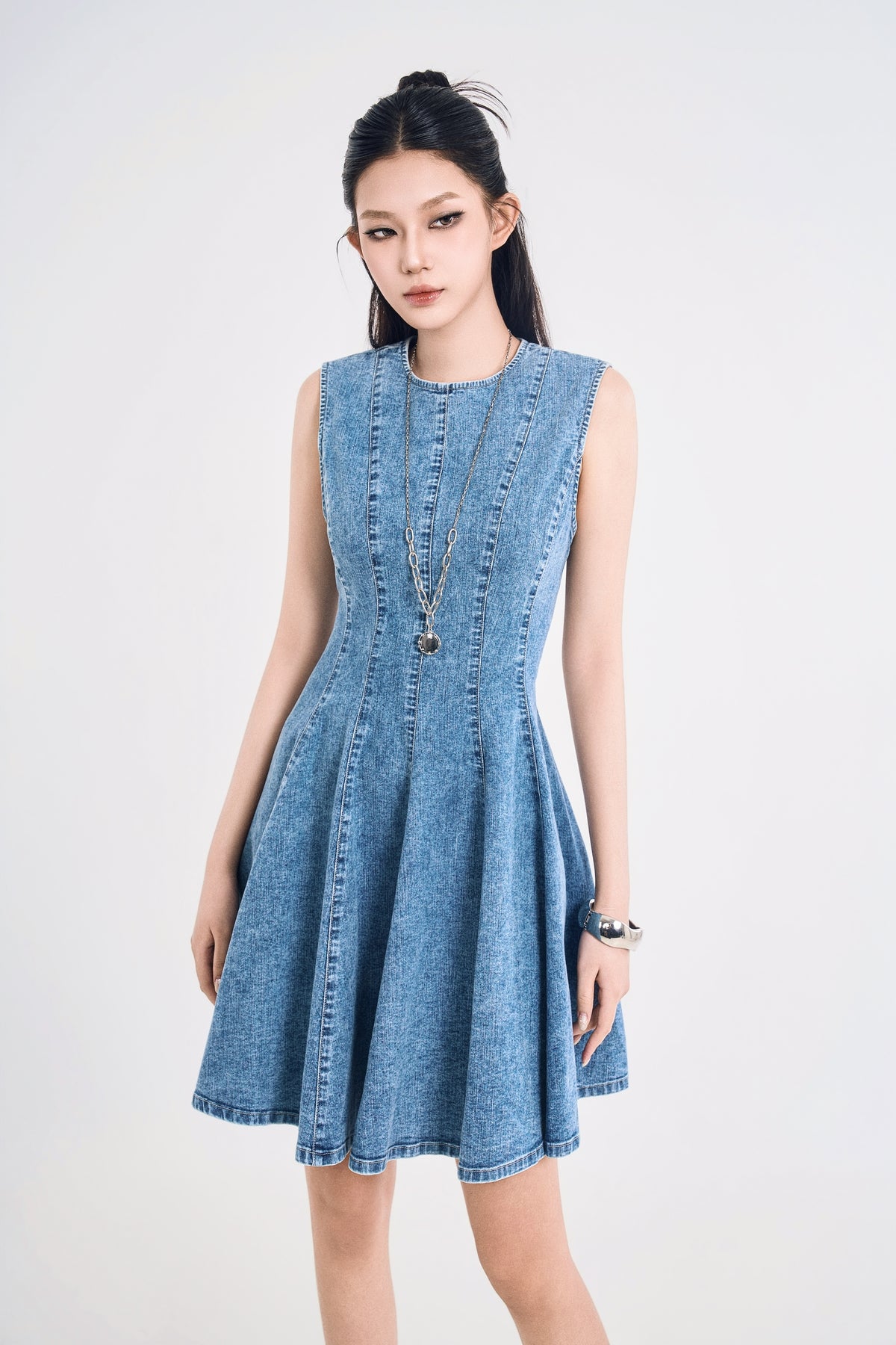 Đầm Denim Nữ Dáng Chữ A Đường May Nổi