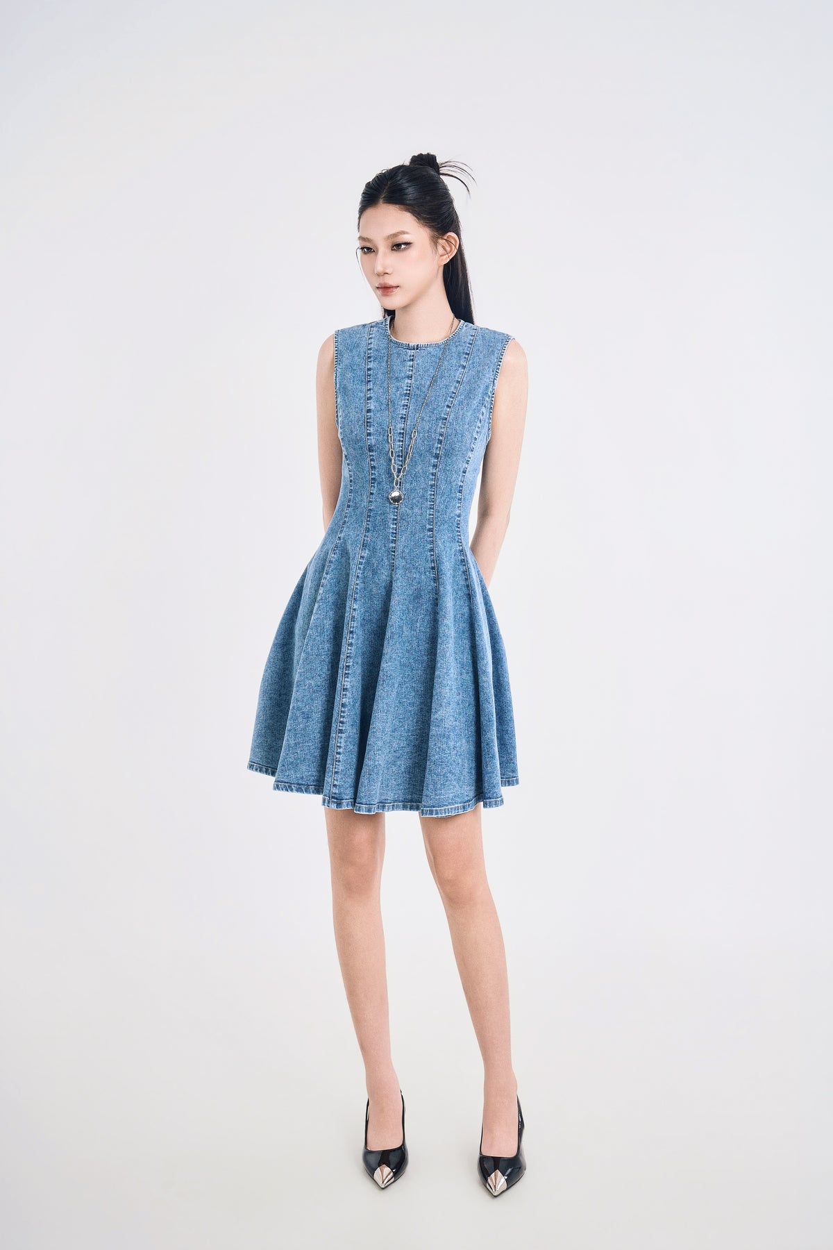 Đầm Denim Nữ Dáng Chữ A Đường May Nổi