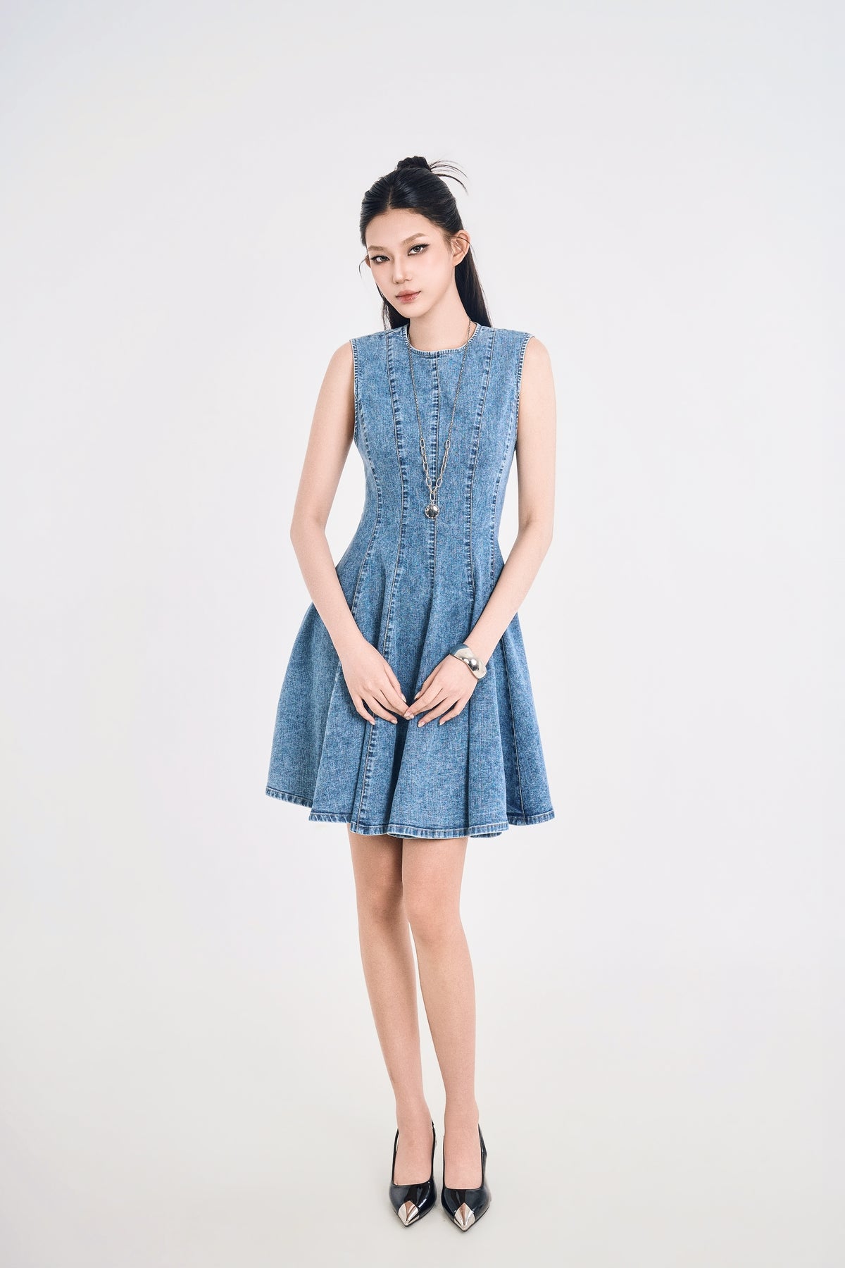 Đầm Denim Nữ Dáng Chữ A Đường May Nổi