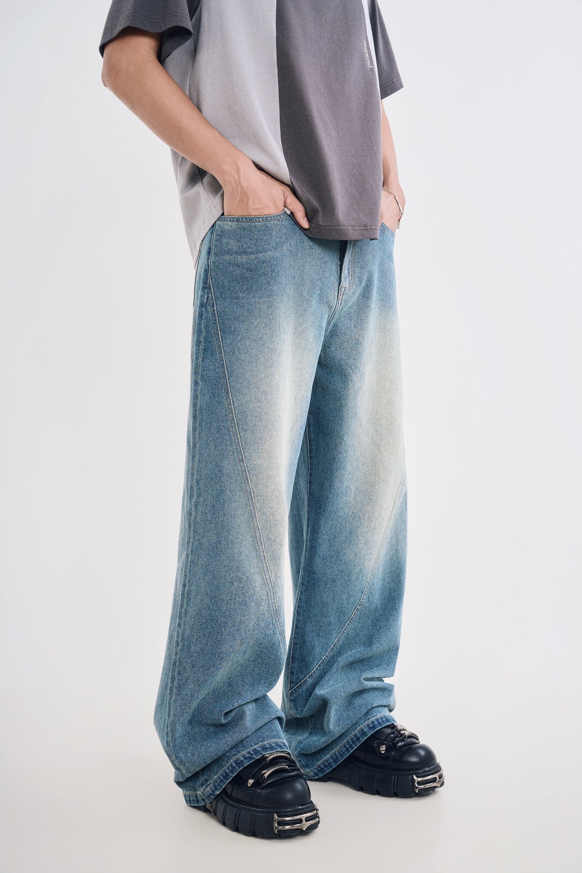 Quần Jeans Nam Ống Rộng Xanh Chàm 2