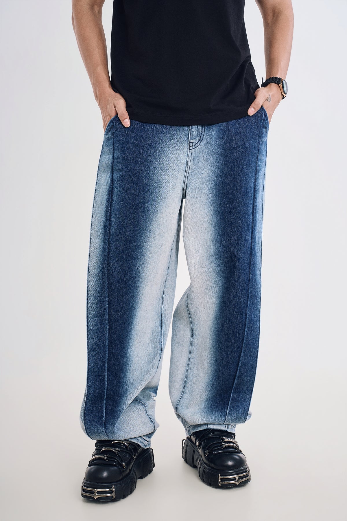 Quần Jeans Nam Ống Rộng Hiệu Ứng Laser