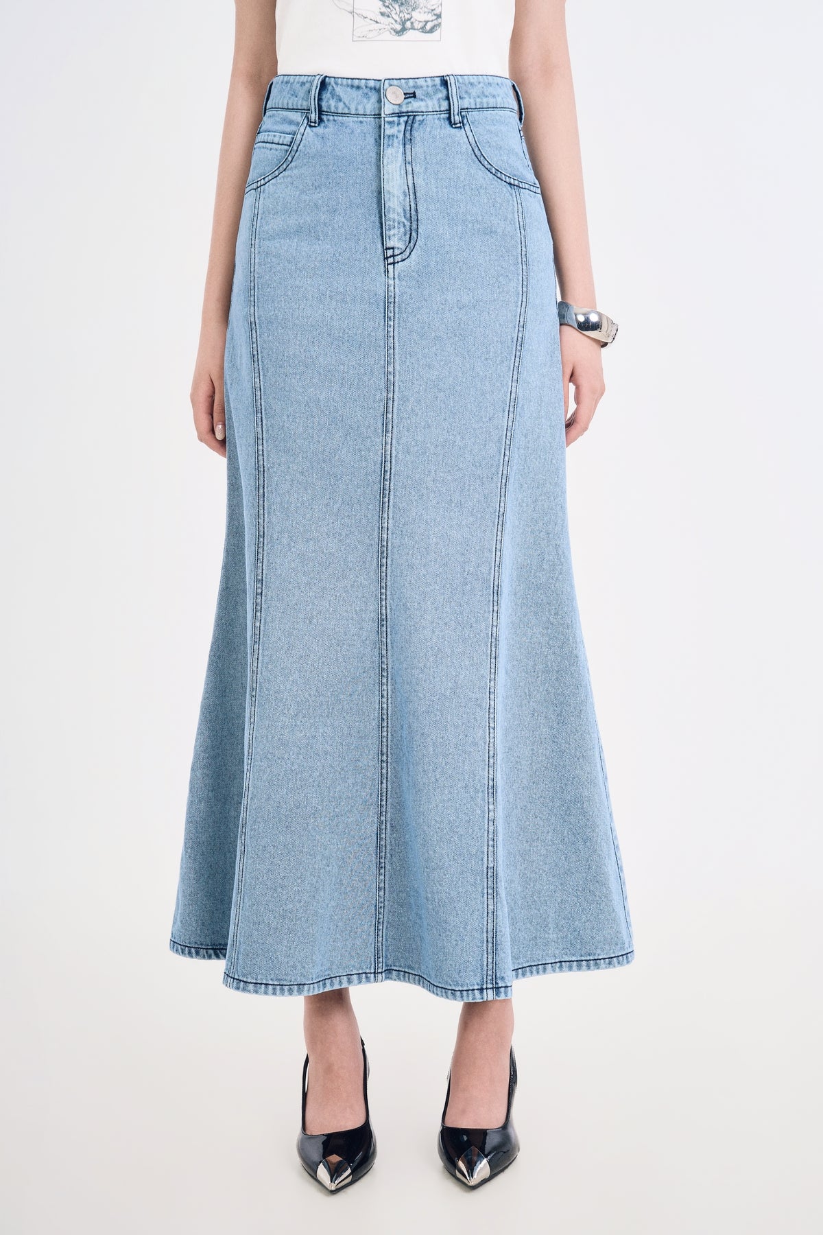 Chân Váy Denim Nữ Đuôi Cá Xanh Chàm Nhạt