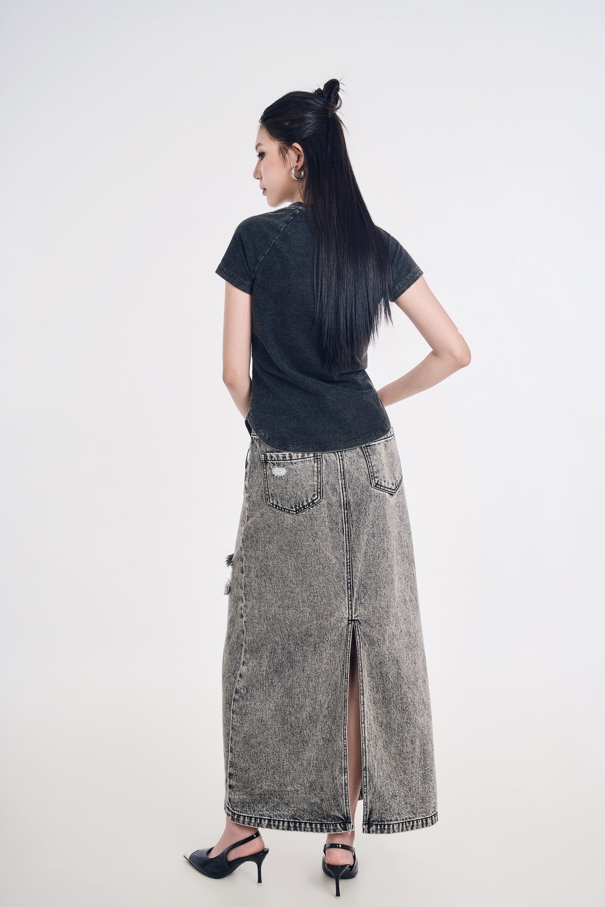 Chân Váy Denim Nữ Dáng Chữ A Cắt Rã