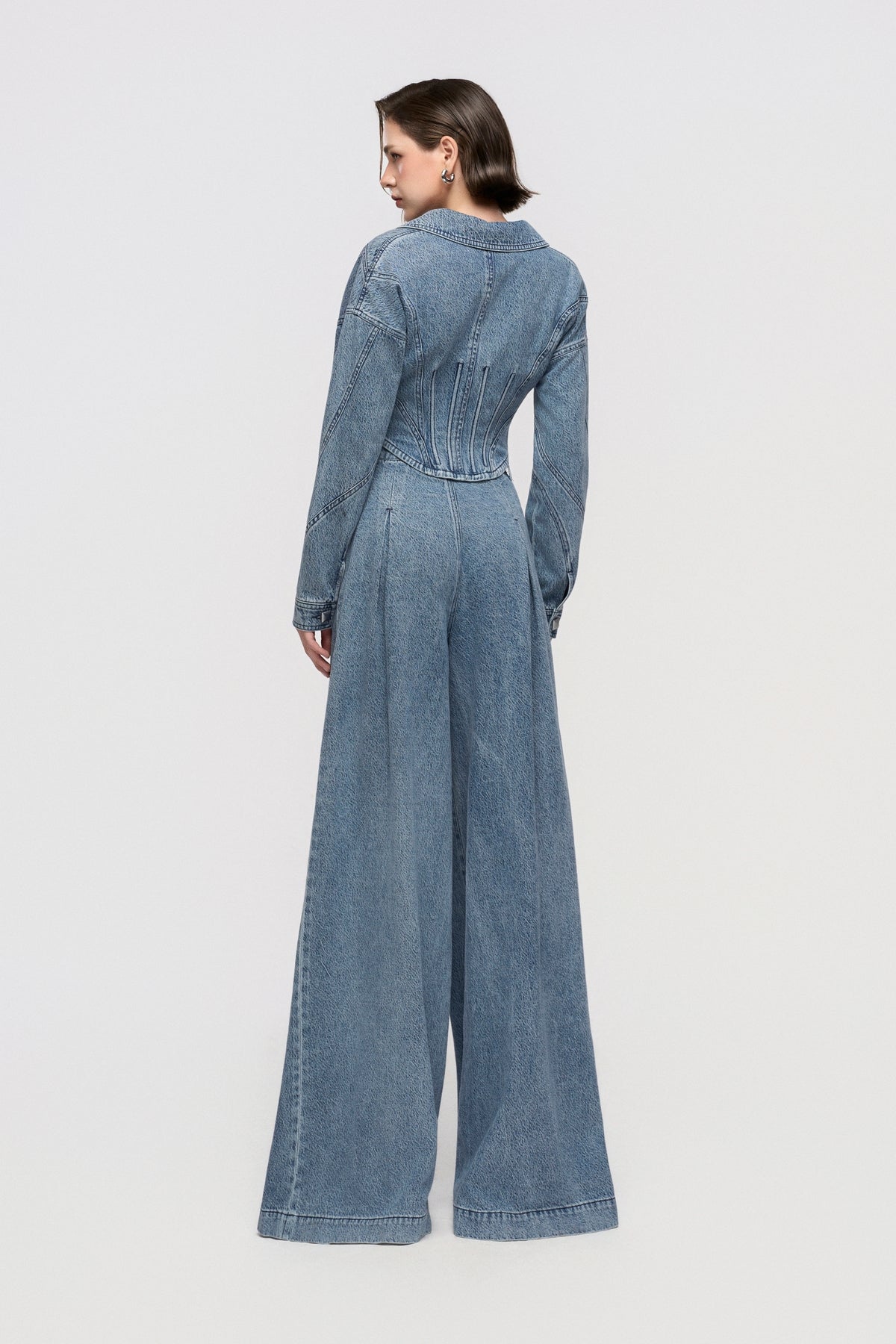 Quần Jeans Nữ Xếp Ly Ống Rộng Giặt Loang