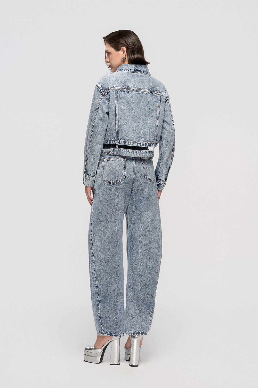 Quần Jeans Nữ Ống Rộng Hiệu Ứng Giặt Mài