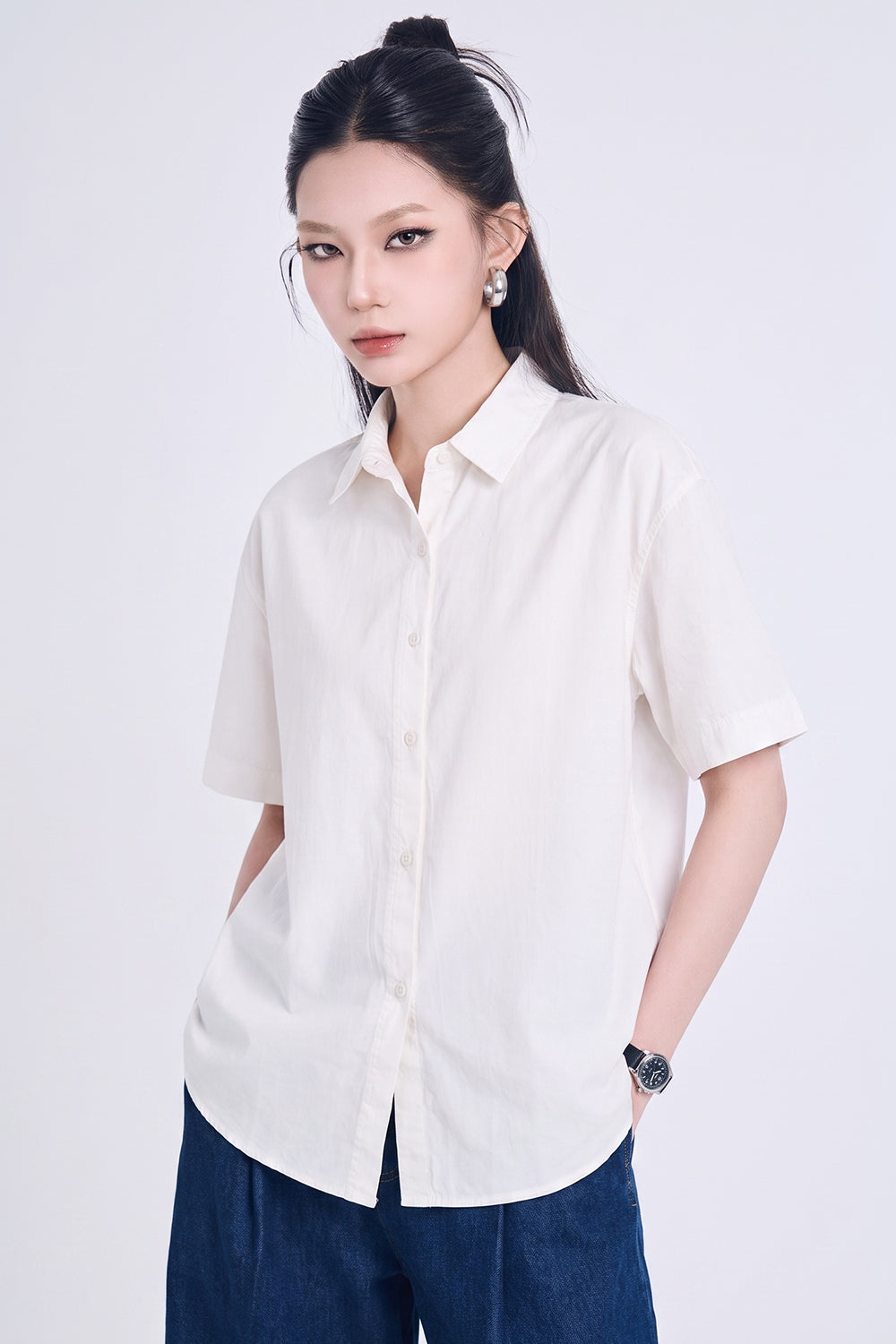 Áo Sơ Mi Trắng Cộc Tay Nữ